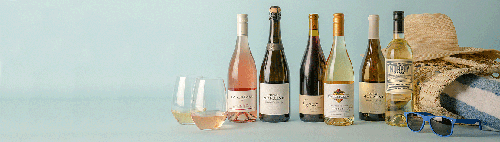 A lineup of wine bottles