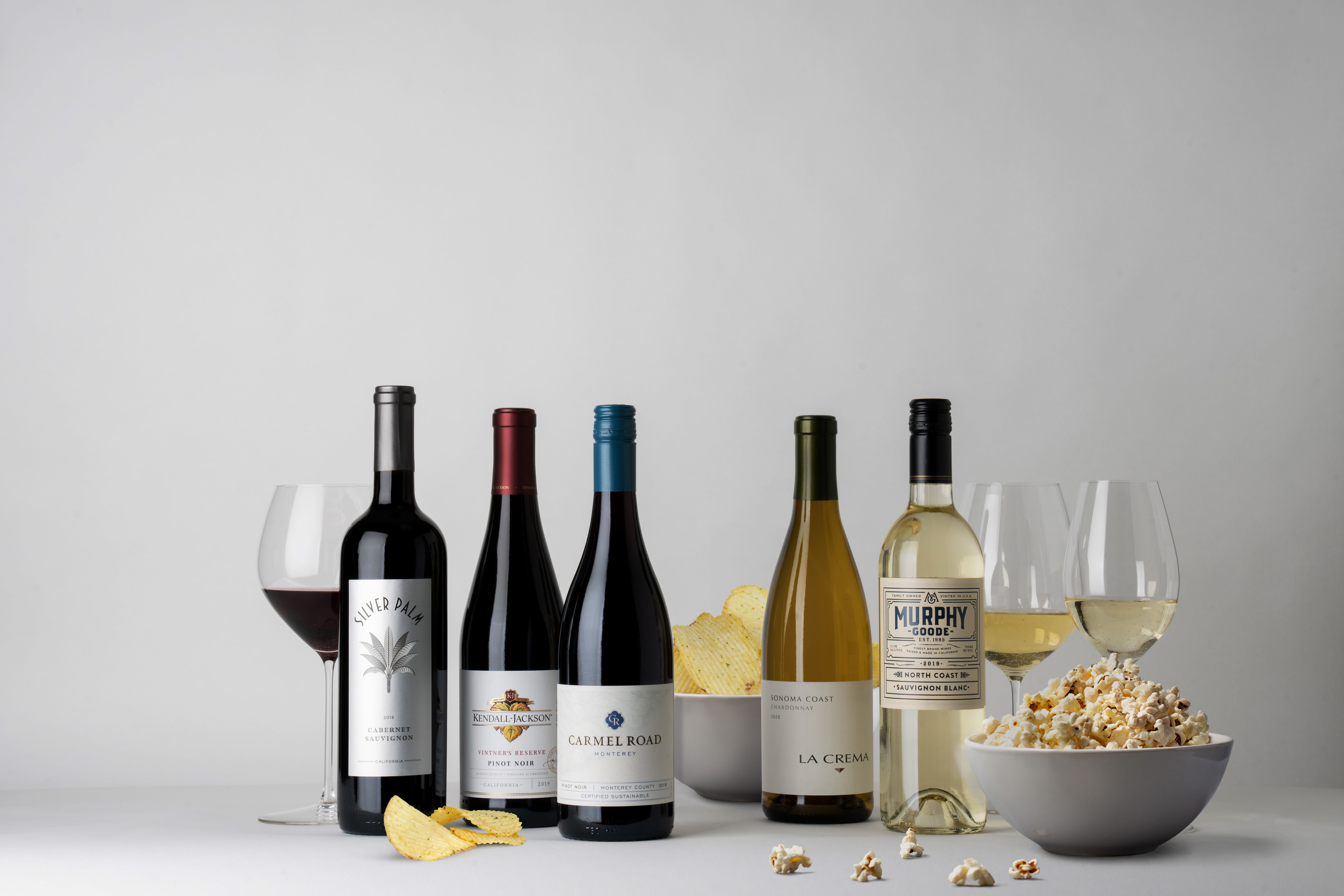 wines with popcorn, and chips