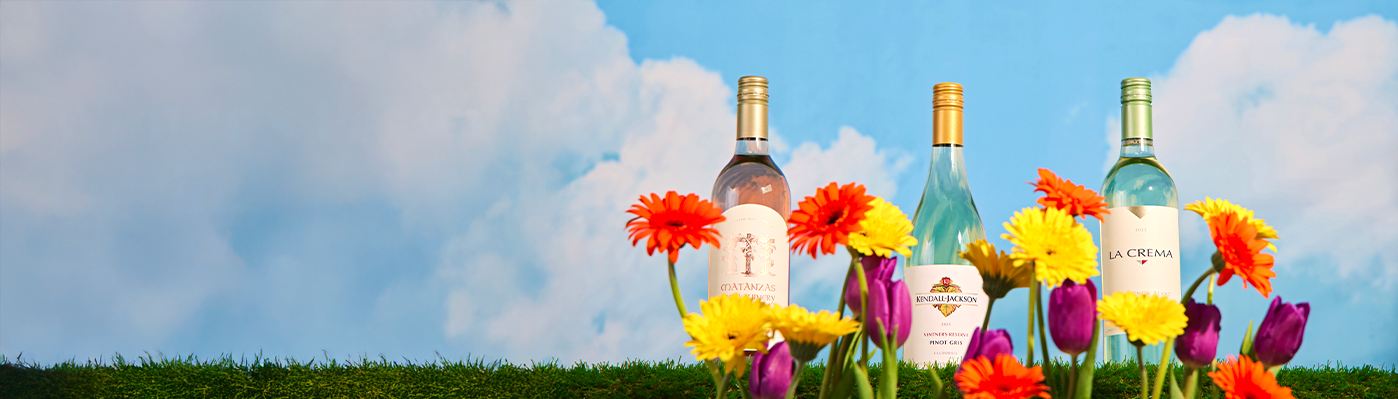 rose, chardonnay, sauvignon blanc with spring flowers