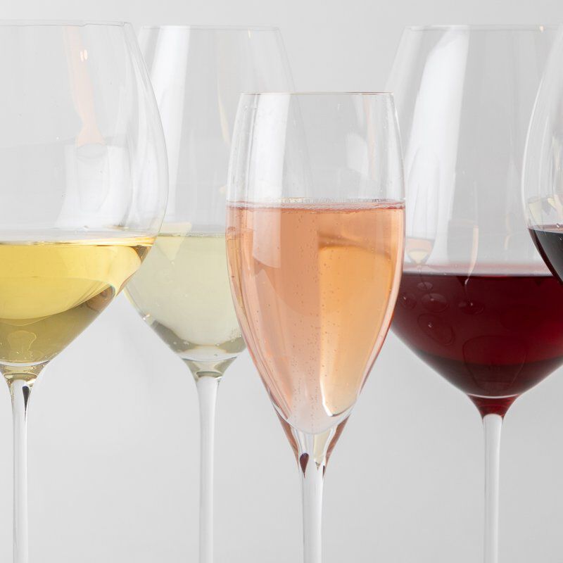 Four Diff Wine Glass Types with Wine