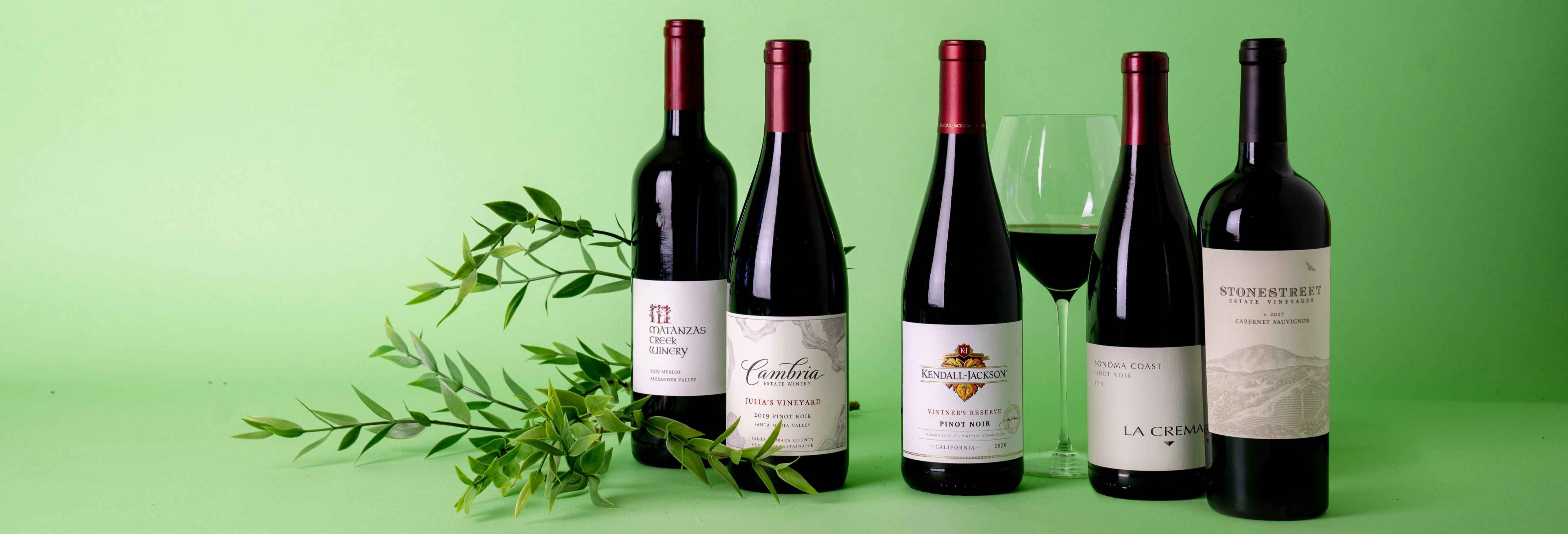 A lineup of red wines
